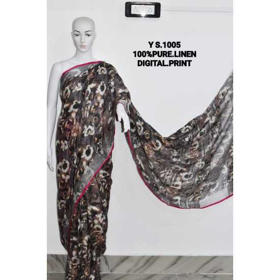 Pure Linen by Linen Digital Print Saree with Running Blouse Piece