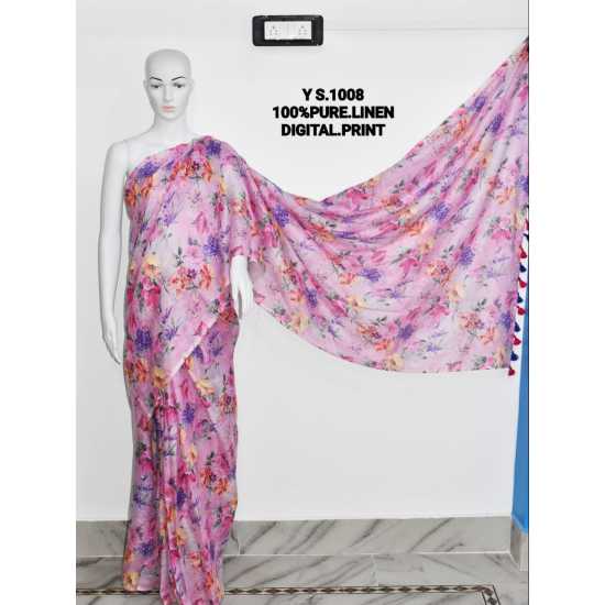 Pure Linen by Linen Digital Print Saree with Running Blouse Piece Pure Linen by Linen Digital Print Saree with Running Blouse Piece