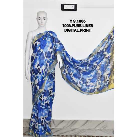 Pure Linen by Linen Digital Print Saree with Running Blouse Piece Pure Linen by Linen Digital Print Saree with Running Blouse Piece