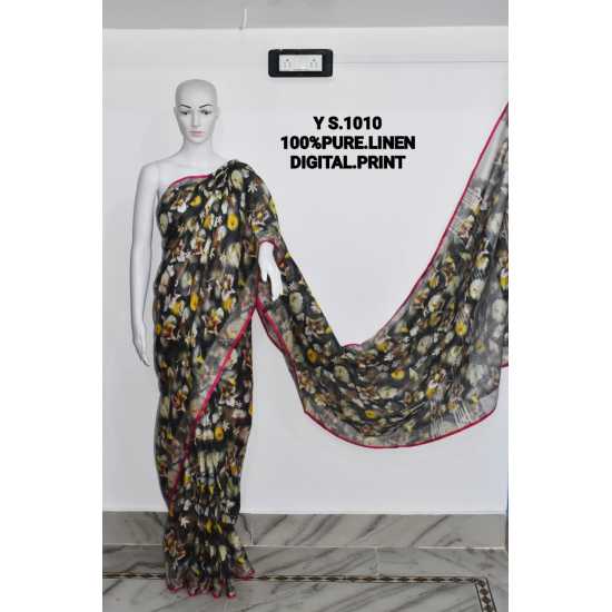 Pure Linen by Linen Digital Print Saree with Running Blouse Piece