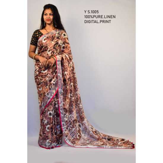 Pure Linen by Linen Digital Print Saree with Running Blouse Piece Pure Linen by Linen Digital Print Saree with Running Blouse Piece