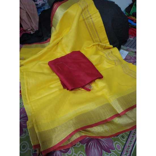 Cotton Slub Saree with Contrast Blouse Piece Cotton Slub Saree with Contrast Blouse Piece