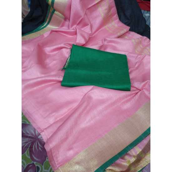 Cotton Slub Saree with Contrast Blouse Piece Cotton Slub Saree with Contrast Blouse Piece