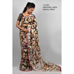 Pure Linen by Linen Digital Print Saree with Running Blouse Piece