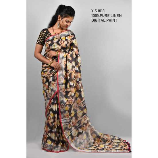 Pure Linen by Linen Digital Print Saree with Running Blouse Piece
