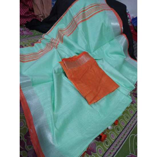 Cotton Slub Saree with Contrast Blouse Piece