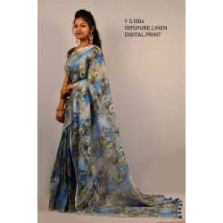 Pure Linen by Linen Digital Print Saree with Running Blouse Piece