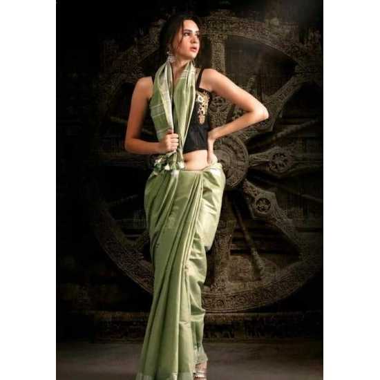 Cotton Slub Saree with Contrast Blouse Piece Cotton Slub Saree with Contrast Blouse Piece
