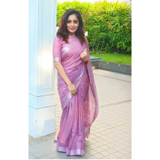 Cotton Slub Saree with Contrast Blouse Piece Cotton Slub Saree with Contrast Blouse Piece