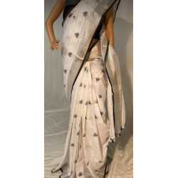 Beautiful Embroidered Designer Linen by Linen Saree Beautiful Embroidered Designer Linen by Linen Saree