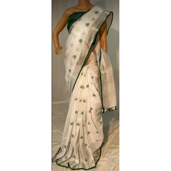 Beautiful Embroidered Designer Linen by Linen Saree Beautiful Embroidered Designer Linen by Linen Saree