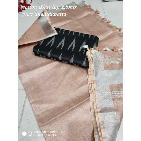 Tissue Linen Dupatta with Cotton Ikkat Top Fabrics and No Bottom Tissue Linen Dupatta with Cotton Ikkat Top Fabrics and No Bottom