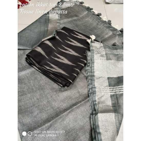Tissue Linen Dupatta with Cotton Ikkat Top Fabrics and No Bottom