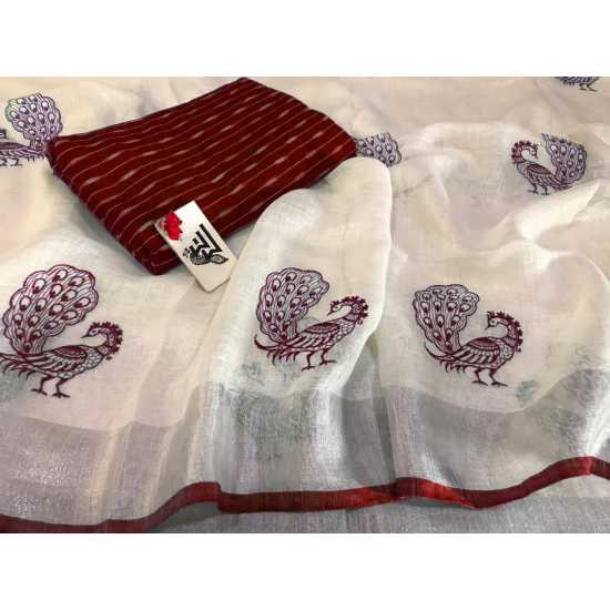 Beautiful Embroidered Designer Linen by Linen Saree Beautiful Embroidered Designer Linen by Linen Saree