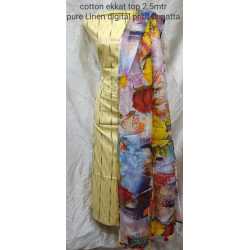 Linen Digital Print Dupatta with Cotton Ikkat Top Fabrics and No Bottom