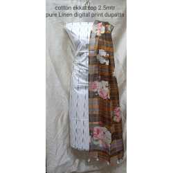 Linen Digital Print Dupatta with Cotton Ikkat Top Fabrics and No Bottom