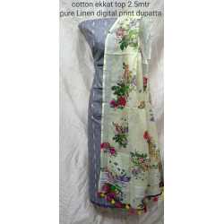 Linen Digital Print Dupatta with Cotton Ikkat Top Fabrics and No Bottom