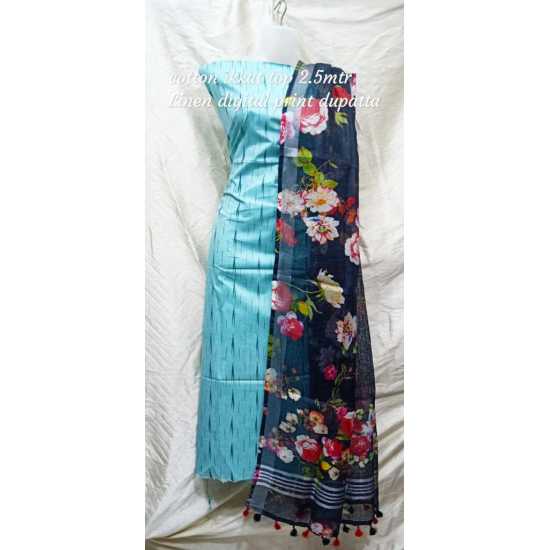 Linen Digital Print Dupatta with Cotton Ikkat Top Fabrics and No Bottom Linen Digital Print Dupatta with Cotton Ikkat Top Fabrics and No Bottom