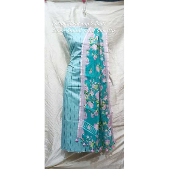 Linen Digital Print Dupatta with Cotton Ikkat Top Fabrics and No Bottom Linen Digital Print Dupatta with Cotton Ikkat Top Fabrics and No Bottom