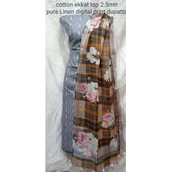 Linen Digital Print Dupatta with Cotton Ikkat Top Fabrics and No Bottom