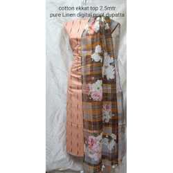 Linen Digital Print Dupatta with Cotton Ikkat Top Fabrics and No Bottom Linen Digital Print Dupatta with Cotton Ikkat Top Fabrics and No Bottom