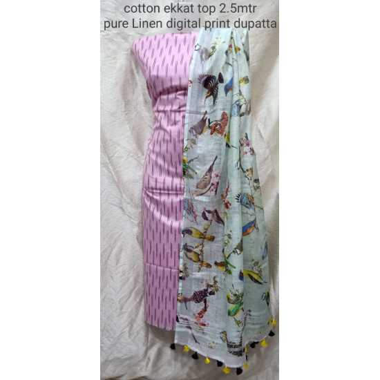 Linen Digital Print Dupatta with Cotton Ikkat Top Fabrics and No Bottom