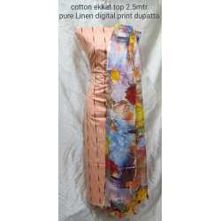 Linen Digital Print Dupatta with Cotton Ikkat Top Fabrics and No Bottom