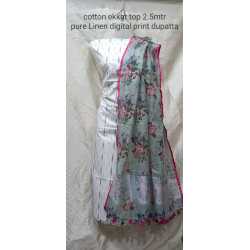 Linen Digital Print Dupatta with Cotton Ikkat Top Fabrics and No Bottom