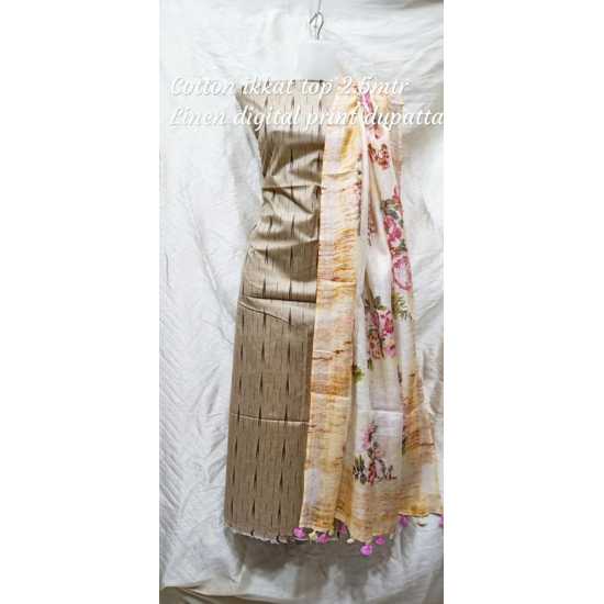 Linen Digital Print Dupatta with Cotton Ikkat Top Fabrics and No Bottom