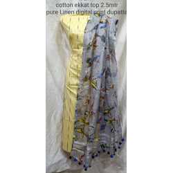 Linen Digital Print Dupatta with Cotton Ikkat Top Fabrics and No Bottom