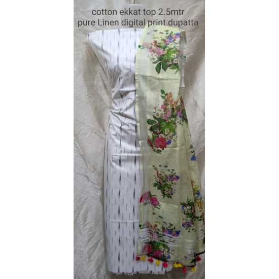 Linen Digital Print Dupatta with Cotton Ikkat Top Fabrics and No Bottom