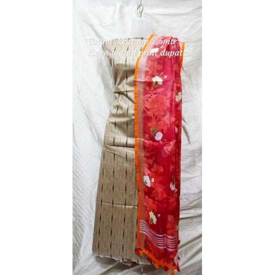 Linen Digital Print Dupatta with Cotton Ikkat Top Fabrics and No Bottom Linen Digital Print Dupatta with Cotton Ikkat Top Fabrics and No Bottom