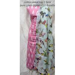 Linen Digital Print Dupatta with Cotton Ikkat Top Fabrics and No Bottom