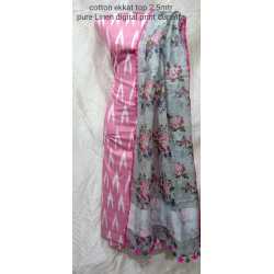 Linen Digital Print Dupatta with Cotton Ikkat Top Fabrics and No Bottom