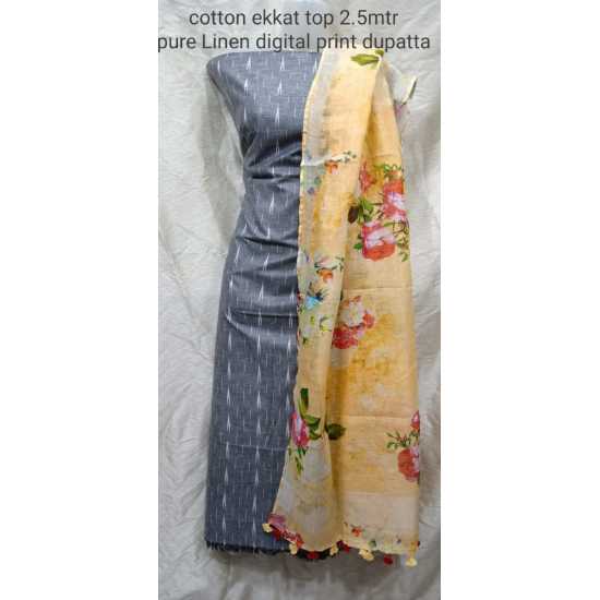 Linen Digital Print Dupatta with Cotton Ikkat Top Fabrics and No Bottom Linen Digital Print Dupatta with Cotton Ikkat Top Fabrics and No Bottom