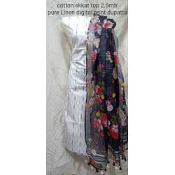 Linen Digital Print Dupatta with Cotton Ikkat Top Fabrics and No Bottom Linen Digital Print Dupatta with Cotton Ikkat Top Fabrics and No Bottom
