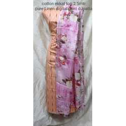 Linen Digital Print Dupatta with Cotton Ikkat Top Fabrics and No Bottom