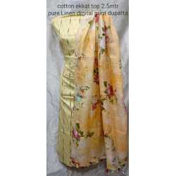 Linen Digital Print Dupatta with Cotton Ikkat Top Fabrics and No Bottom