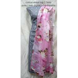 Linen Digital Print Dupatta with Cotton Ikkat Top Fabrics and No Bottom