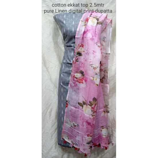 Linen Digital Print Dupatta with Cotton Ikkat Top Fabrics and No Bottom Linen Digital Print Dupatta with Cotton Ikkat Top Fabrics and No Bottom