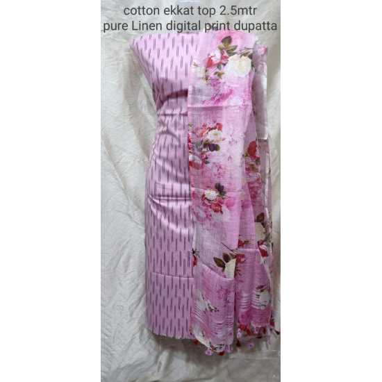 Linen Digital Print Dupatta with Cotton Ikkat Top Fabrics and No Bottom Linen Digital Print Dupatta with Cotton Ikkat Top Fabrics and No Bottom