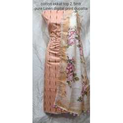 Linen Digital Print Dupatta with Cotton Ikkat Top Fabrics and No Bottom