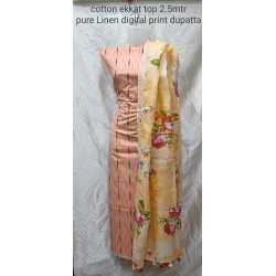 Linen Digital Print Dupatta with Cotton Ikkat Top Fabrics and No Bottom