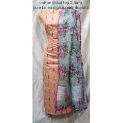 Linen Digital Print Dupatta with Cotton Ikkat Top Fabrics and No Bottom Linen Digital Print Dupatta with Cotton Ikkat Top Fabrics and No Bottom