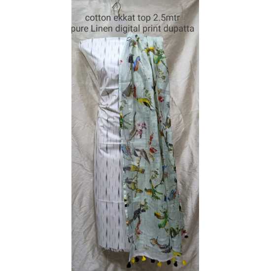 Linen Digital Print Dupatta with Cotton Ikkat Top Fabrics and No Bottom Linen Digital Print Dupatta with Cotton Ikkat Top Fabrics and No Bottom