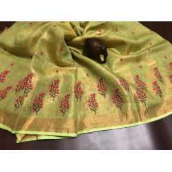 Beautiful Embroidered Designer Linen by Linen Saree Beautiful Embroidered Designer Linen by Linen Saree
