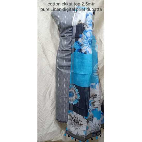 Linen Digital Print Dupatta with Cotton Ikkat Top Fabrics and No Bottom Linen Digital Print Dupatta with Cotton Ikkat Top Fabrics and No Bottom