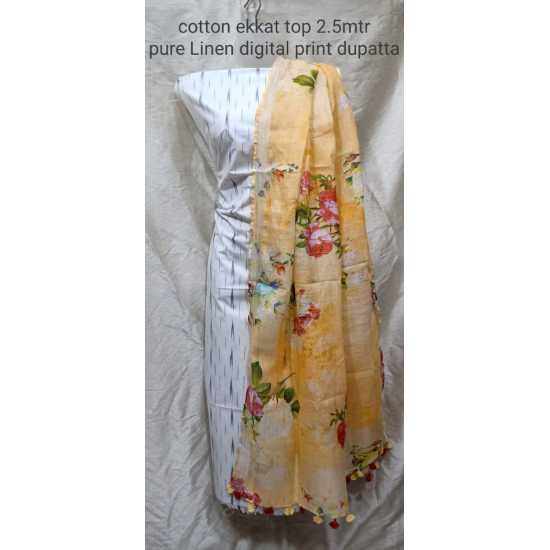 Linen Digital Print Dupatta with Cotton Ikkat Top Fabrics and No Bottom Linen Digital Print Dupatta with Cotton Ikkat Top Fabrics and No Bottom