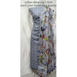 Linen Digital Print Dupatta with Cotton Ikkat Top Fabrics and No Bottom