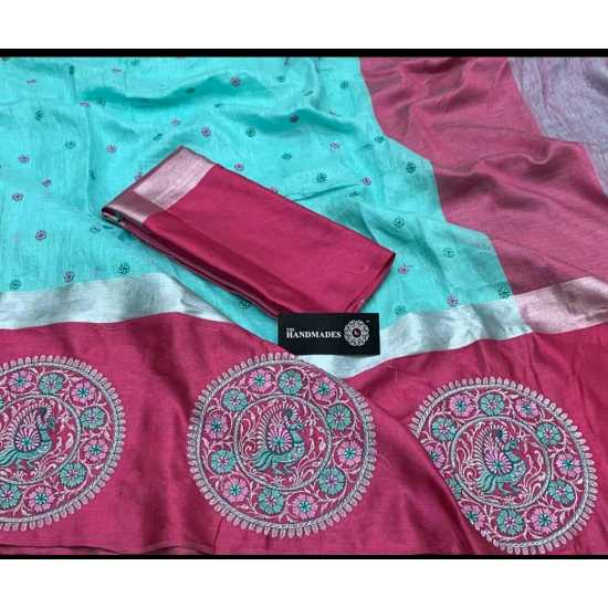 Beautiful Embroidered Designer Linen by Linen Saree Beautiful Embroidered Designer Linen by Linen Saree